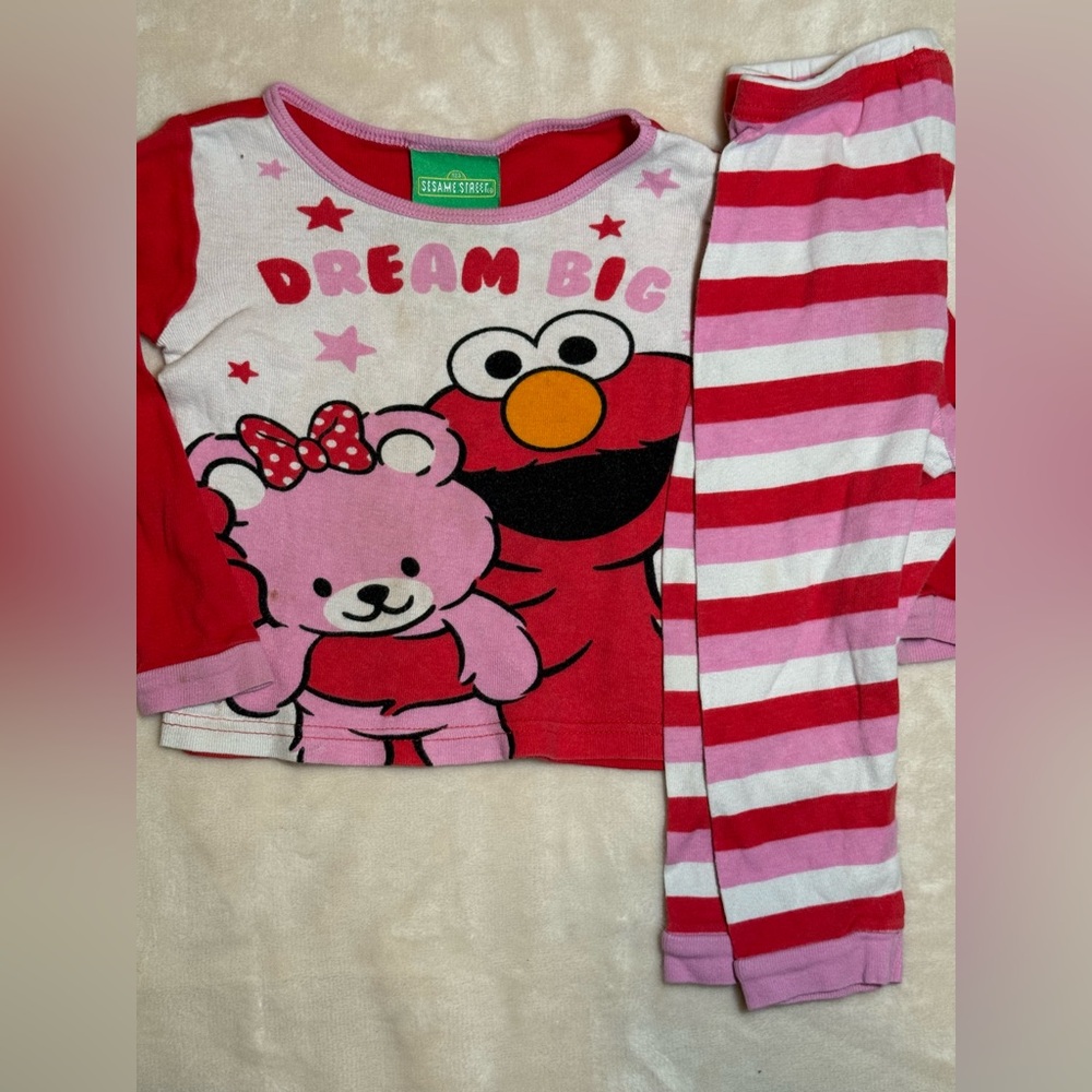 Sesame Street Pajama Set - Red and Pink Stripes